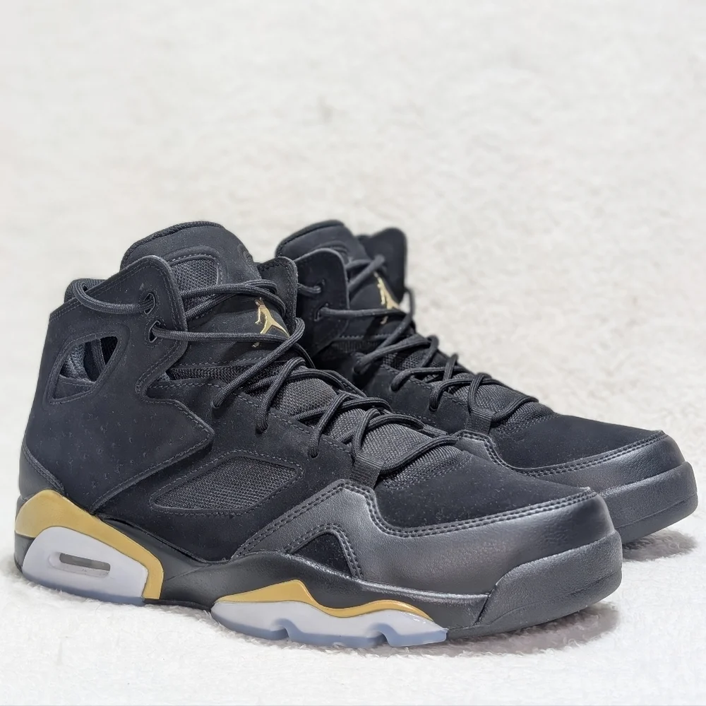 Jordan Flight Club '91 Men's 9 Black Gold High-Top Basketball Sneakers